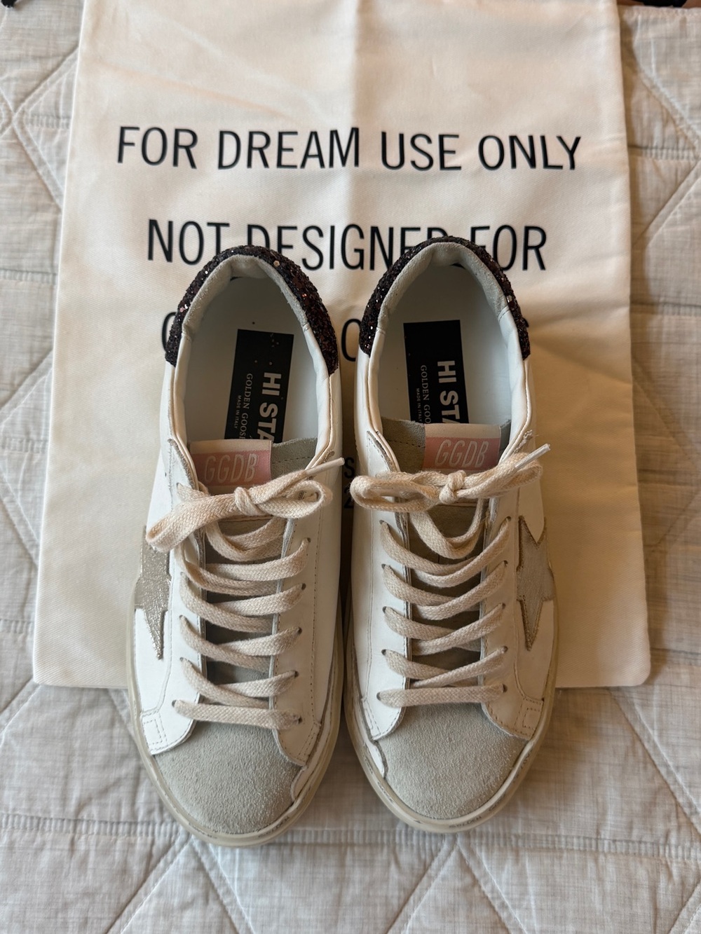 Golden Goose Hi Star with Rose Gold Star & Chocolate Brown Sparkle